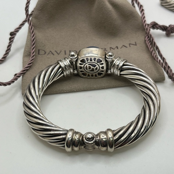 David Yurman Blue Chalcedony Diamond Sterling Silver 18K Gold Cable Bracelet - Picture 5 of 11